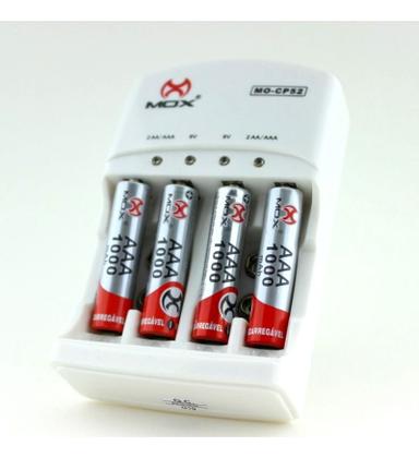 Imagem de Kit 4 Pilhas Palito AAA 1000mAh + Carregador Bivolt AA e AAA com Indicador de Cargas
