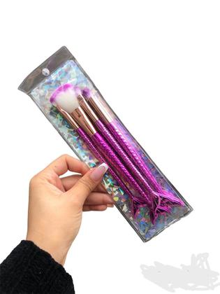 Imagem de Kit 4 Pinceis Maquiagem Sereia + Estojo Pinc4 Cor Colorido