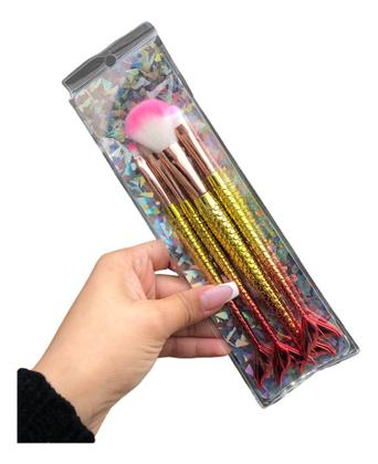 Imagem de Kit 4 Pinceis Maquiagem Sereia + Estojo Pinc4 Cor Colorido