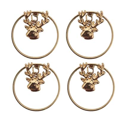 Imagem de Kit 4 Pingentes Argola Natal Rena Metal Rosê Gold 4cm - Bela Flor