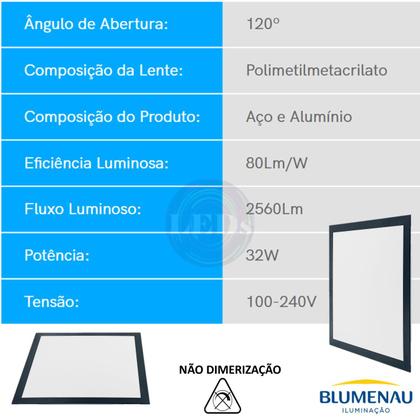 Imagem de Kit 4 Plafon Quadrado Embutir 32W Preto Branco Frio 6500K