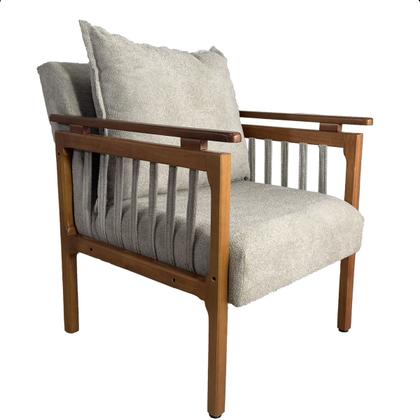 Imagem de Kit 4 Poltrona Sala Decorativa Ayla Estofada Boucle Cinza Base Madeira Castanho