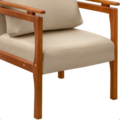 Imagem de Kit 4 Poltrona Sala Decorativa Dallas Estofada Veludo Bege Base Madeira Castanho 