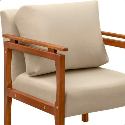 Imagem de Kit 4 Poltrona Sala Decorativa Dallas Estofada Veludo Bege Base Madeira Castanho 