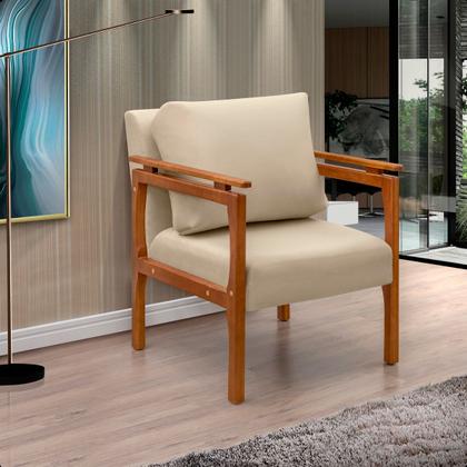 Imagem de Kit 4 Poltrona Sala Decorativa Dallas Estofada Veludo Bege Base Madeira Castanho 