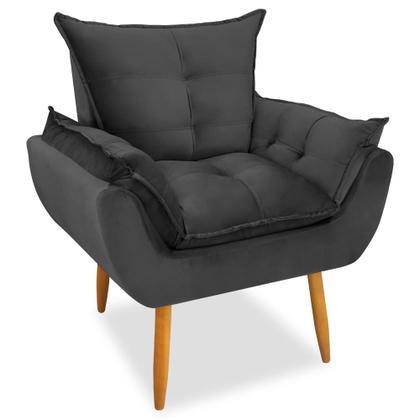 Imagem de Kit 4 Poltronas Decorativa Opala Pés Palito Veludo Cinza Grafite Chamby Móveis