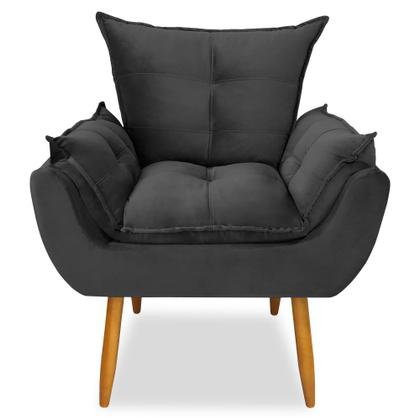 Imagem de Kit 4 Poltronas Decorativa Opala Pés Palito Veludo Cinza Grafite Chamby Móveis