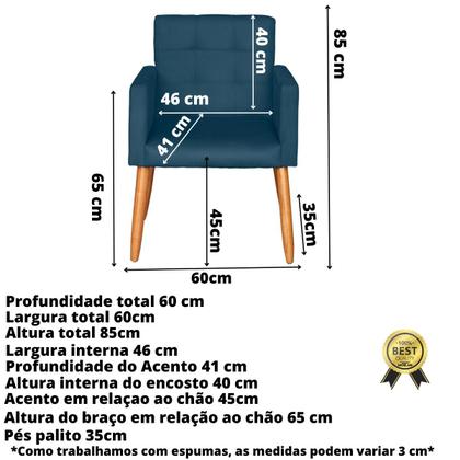 Imagem de Kit 4 Poltronas Decorativa para Sala de Estar Sala de Espera Recepção  estofada pés palito madeira