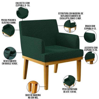 Imagem de Kit 4 Poltronas Decorativas Sala De Estar E Recepção Base Mel Beatriz W01 Bouclê Verde - Lyam Decor