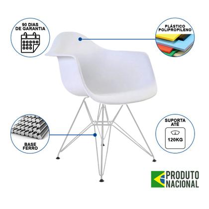 Imagem de Kit 4 Poltronas Eames Eiffel Branca com Braço Daw Ferro Branco