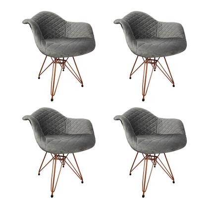 Imagem de Kit 4 Poltronas Jantar Eames Eiffel Estofadas Cinza Base Cobre