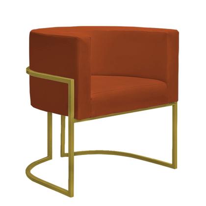 Imagem de Kit 4 Poltronas Reforçadas Decorativa Sala Nayara Base Ferro Dourada Suede Terracota