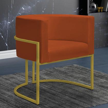 Imagem de Kit 4 Poltronas Reforçadas Decorativa Sala Nayara Base Ferro Dourada Suede Terracota