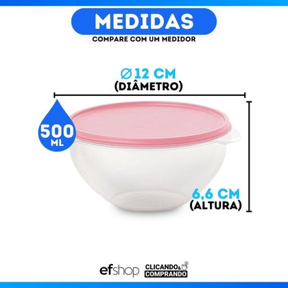 Imagem de Kit 4 Pote de Plástico Hermético 500ml Marmita C/ Tampa Bowl Redondo Tijela Vasilha Alimentos