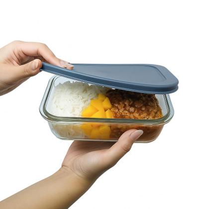 Imagem de Kit 4 Pote De Vidro Com Tampa Hermética Marmita Retangular 640ml