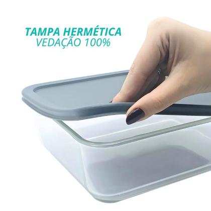 Imagem de Kit 4 Pote De Vidro Com Tampa Hermética Retangular Forno Microondas 2600ml