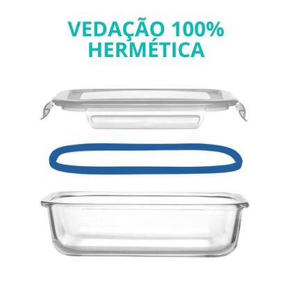 Imagem de Kit 4 Pote De Vidro Hermético C/ Tampa Lock Marmita Fit 640ml