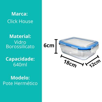 Imagem de Kit 4 Pote De Vidro Hermético C/ Tampa Lock Marmita Fit 640ml