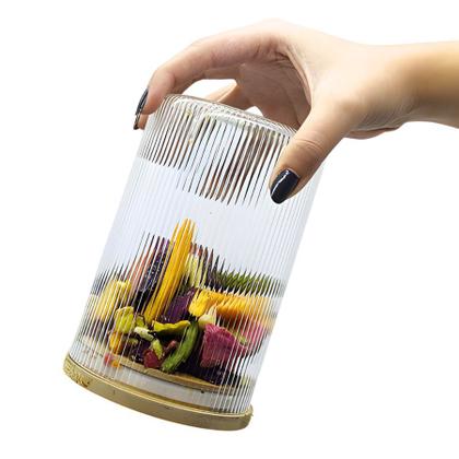 Imagem de Kit 4 Pote Hermético Mantimento Alimentos Cozinha Vidro Canelado Com Tampa Bambu 1l