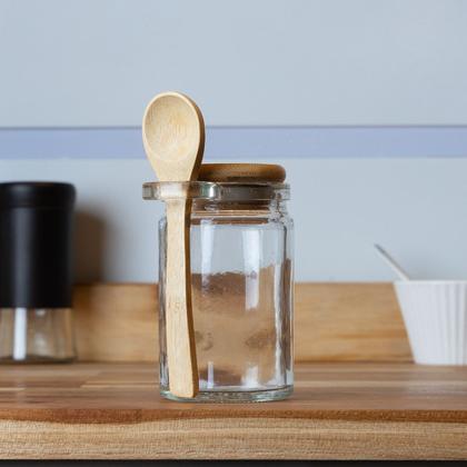 Imagem de Kit 4 Pote Porta Temperos Condimentos de Vidro Hermético com Tampa e Colher de Bambu 270ml Wolff