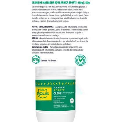 Imagem de Kit 4 Potes Creme Rous Dagua Natural Arnica Sports 650g Massagem Esportiva Relaxante e Terapêutica