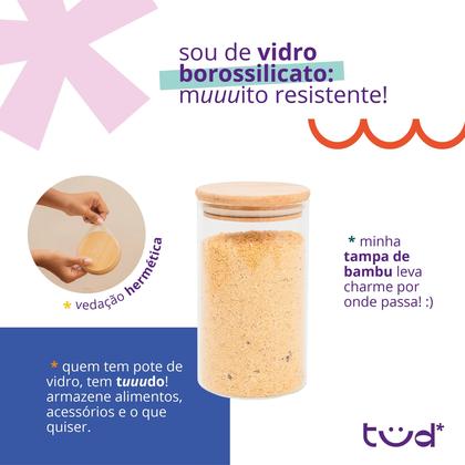 Imagem de Kit 4 potes de vidro 600ml tampa de bambu herméticos redondos - Tüd