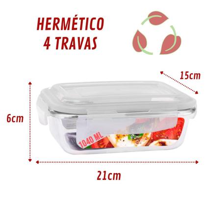 Imagem de Kit 4 Potes de Vidro Hermetico 4 Tamanhos Retangular Marmita