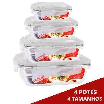 Imagem de Kit 4 Potes de Vidro Hermetico 4 Tamanhos Retangular Marmita