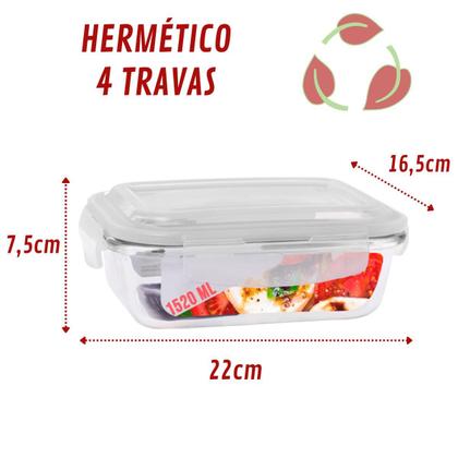Imagem de Kit 4 Potes de Vidro Hermetico 4 Tamanhos Retangular Marmita
