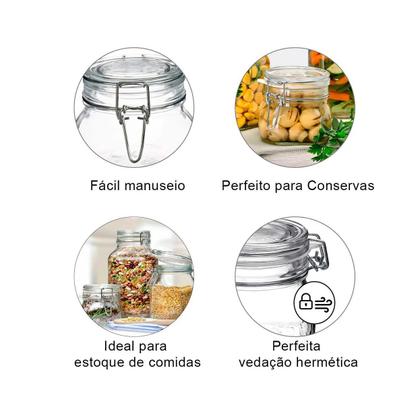 Imagem de Kit 4 Potes de Vidro Hermético Original FIDO Terrina 1000 ml Ø 10,6 mm Multiuso