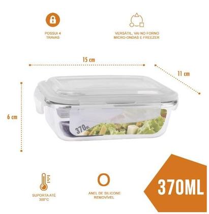 Imagem de KIT 4 Potes de Vidro Retangular com Tampa Hermética 370ml