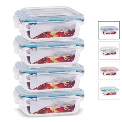 Imagem de KIT 4 Potes de Vidro Retangular com Tampa Hermética 370ml