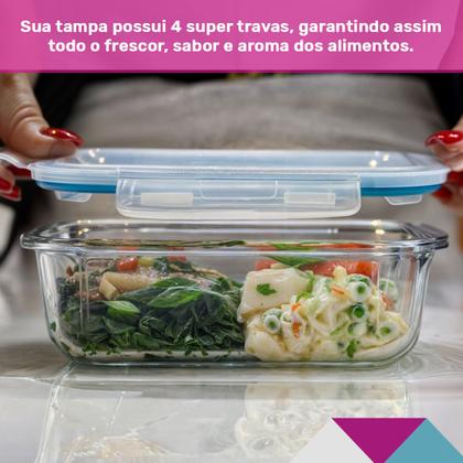 Imagem de KIT 4 Potes de Vidro Retangular com Tampa Hermética 640ml