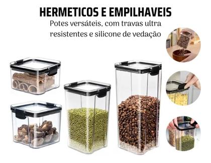 Imagem de kit 4 Potes Hermetico Organizador Alimentos Empilhavel 2,2L