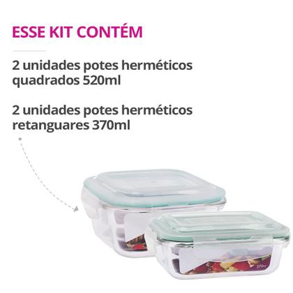 Imagem de Kit 4 Potes Herméticos Pequeno Vidro Papinha 370ml e 520ml