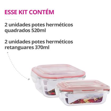 Imagem de Kit 4 Potes Herméticos Pequeno Vidro Papinha 370ml e 520ml