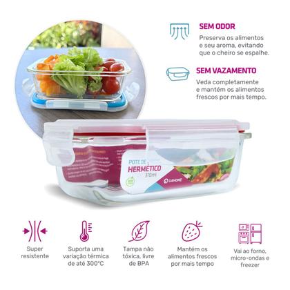 Imagem de Kit 4 Potes Herméticos Pequeno Vidro Papinha 370ml e 520ml