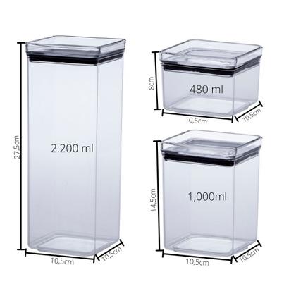 Imagem de KIT 4 Potes Herméticos Quadrados 480/1000/2200ml Paramount