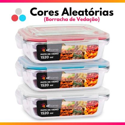 Imagem de Kit 4 Potes Herméticos Retangular Vidro Freezer Microondas Com Tampa Transparente 1500ML