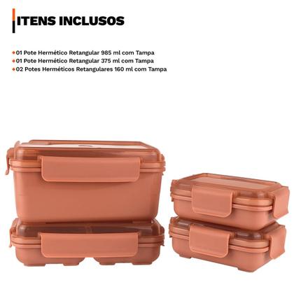 Imagem de Kit 4 Potes Herméticos Retangulares Tamanhos Variados 4 Travas Resistente