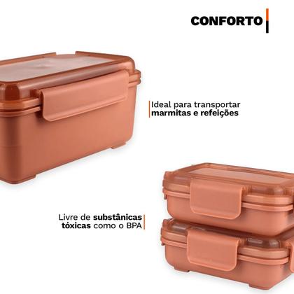 Imagem de Kit 4 Potes Herméticos Retangulares Tamanhos Variados 4 Travas Resistente