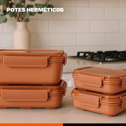 Imagem de Kit 4 Potes Herméticos Retangulares Tamanhos Variados 4 Travas Resistente