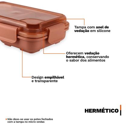 Imagem de Kit 4 Potes Herméticos Retangulares Tamanhos Variados 4 Travas Resistente