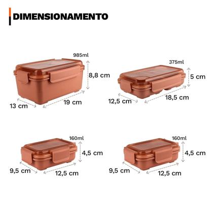 Imagem de Kit 4 Potes Herméticos Retangulares Tamanhos Variados 4 Travas Resistente