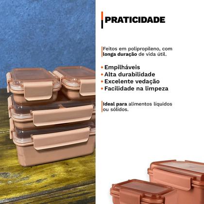 Imagem de Kit 4 Potes Herméticos Retangulares Tamanhos Variados 4 Travas Resistente