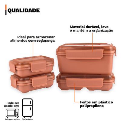 Imagem de Kit 4 Potes Herméticos Retangulares Tamanhos Variados 4 Travas Resistente