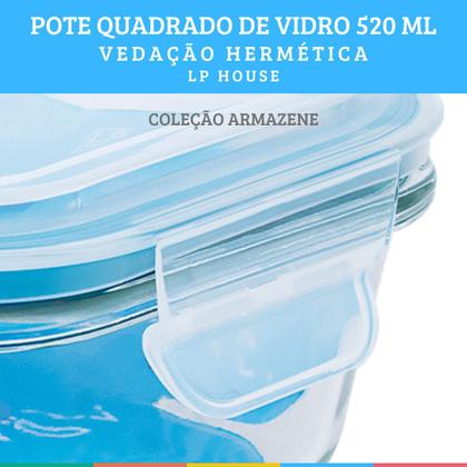 Imagem de Kit 4 Potes Quadrado Vidro Vedação Hermética 520ml LP House