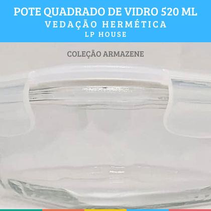 Imagem de Kit 4 Potes Quadrado Vidro Vedação Hermética 520ml LP House