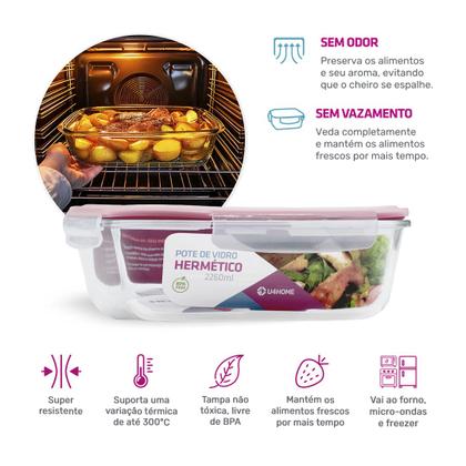 Imagem de Kit 4 Potes Vidro Retangular Hermético C Tampa 2260ml Forno