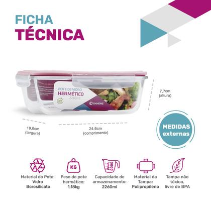 Imagem de Kit 4 Potes Vidro Retangular Hermético C Tampa 2260ml Forno